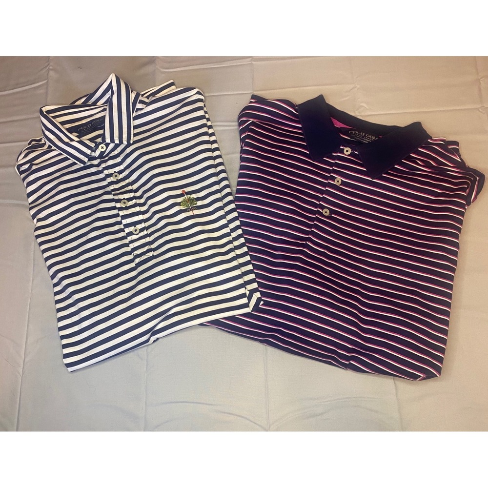 Polo Golf Ralph Lauren Polo Shirts Mens L Navy White Pink  2 Pack Striped Prep